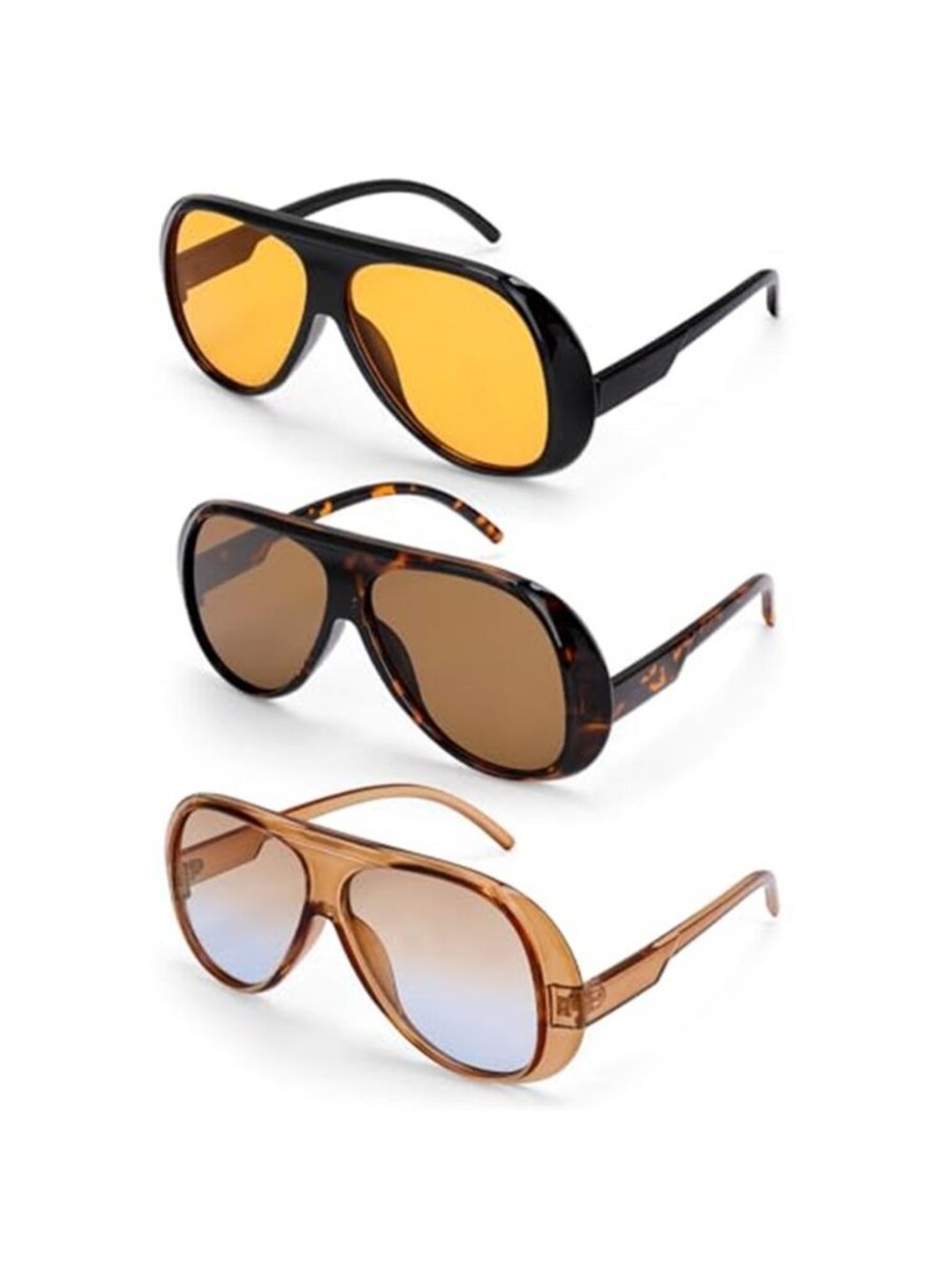 3 Pairs Trendy Retro Oversized Aviator Sunglasses for Women Men